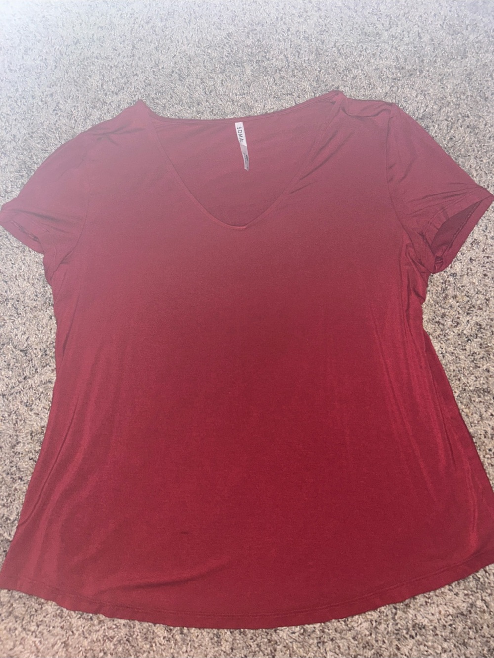 Soma V-Neck Short Sleeve Tee in Burgundy Red